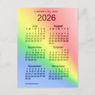 2026 Rainbow 6 Month Mini Calendar by Janz Postkarte