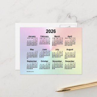 2026 Rainbow Cloud Mini Calendar von Janz Postkarte