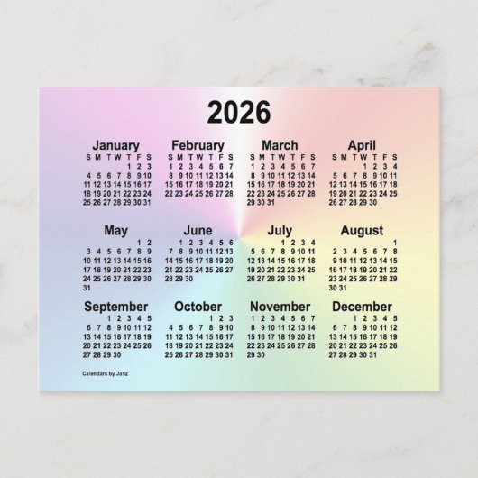 2026 Rainbow Cloud Mini Calendar von Janz Postkarte (Vorderseite)