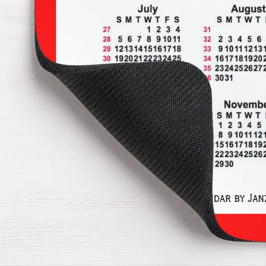 2026 Red 52 Weeks ISO Kalender von Janz Two Tone Mousepad (Ecke)