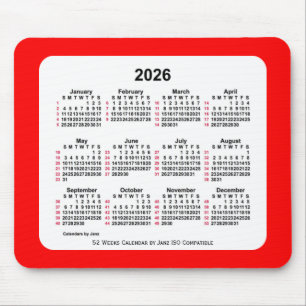 2026 Red 52 Weeks ISO Kalender von Janz Two Tone Mousepad