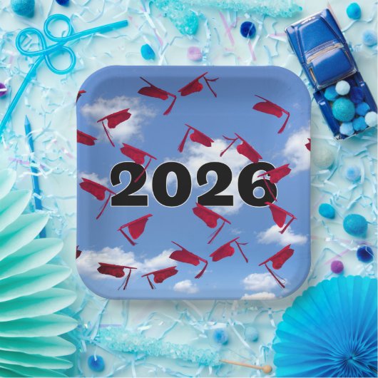2026 Red Graduation Caps in Sky   Pappteller (Party)