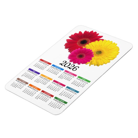 2026 Rosa Gelbe Rote Gerbera Daisy Kalender Magnet (Linke Seite)
