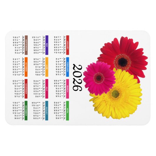 2026 Rosa Gelbe Rote Gerbera Daisy Kalender Magnet (Horizontal)