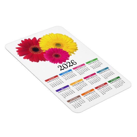 2026 Rosa Gelbe Rote Gerbera Daisy Kalender Magnet (Rechte Seite)