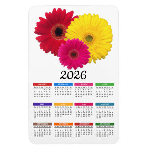 2026 Rosa Gelbe Rote Gerbera Daisy Kalender Magnet