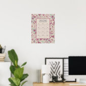 2026 Rosa Graues Blumenmuster-Kalender Poster (Heimbüro)