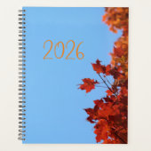 "2026" Rote Ahornblätter Blauer Hintergrund Planer (Vorderseite)