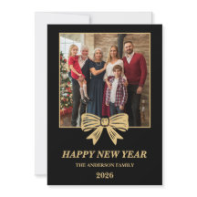 2026 Schwarz & Gold Schleife Familie Neujahrsfoto