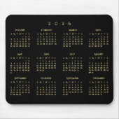 2026 Schwarz Gold Volljahreskalender Home Office Mousepad (Vorne)