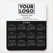 2026 Schwarz-weißes Calendar Company-Logo und Text Mousepad (Vorne)