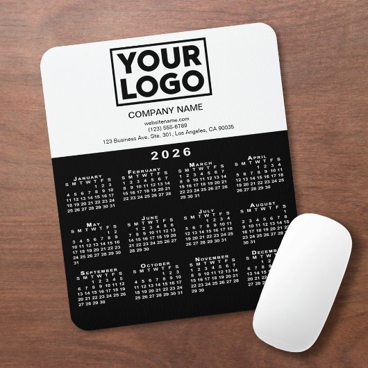 2026 Schwarz-weißes Calendar Company-Logo und Text Mousepad