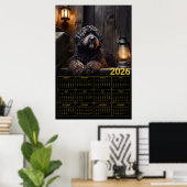 2026 Schwarzer Goldendoodle-Kalender Poster (Heimbüro)