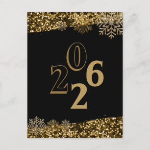 2026 Schwarzes Gold Glitter-Schneeflocke Neujahr  Postkarte
