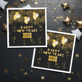 2026 Schwarzes Gold Glitter Silvesterparty Serviette
