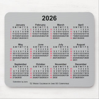 2026 Silver 52 Weeks ISO Calendar by Janz Mousepad