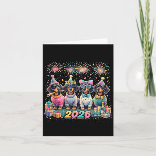2026 Silvester Dachshund-Party Feuerwerk Spaß Karte