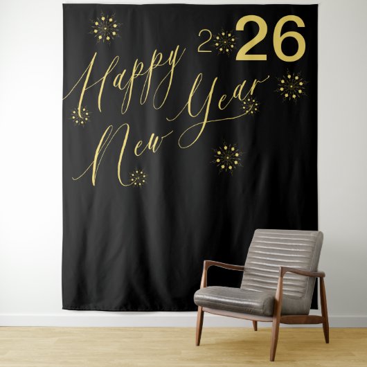 2026 Silvester Gold Schwarz Foto Stand Hintergrund Wandteppich (Beispiel)