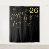 2026 Silvester Gold Schwarz Foto Stand Hintergrund Wandteppich (Vorderseite)