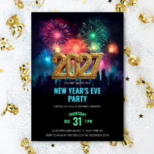 2026 Silvester Party Elegante Feuerwerke Einladung
