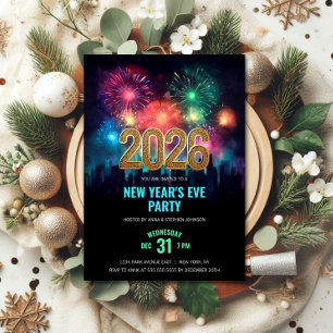 2026 Silvester Party Elegante Feuerwerke Einladung