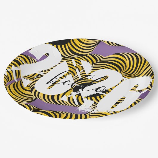 2026 Silvester Trippy Bold Schrift Pappteller (Schrägansicht)