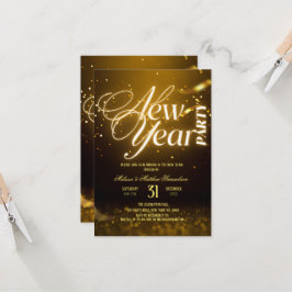2026 Silvesterparty Gold Glitter Schwarz Einladung
