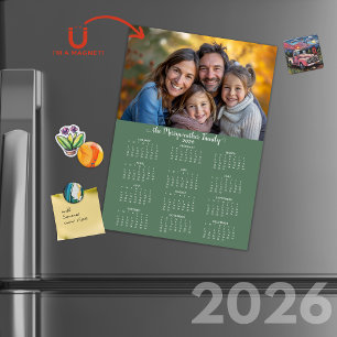 2026 Simple Modern Grüne Festtagskalender Magnetkarte