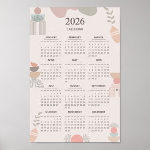 2026 Skandinavier Kalender Boho Ästhetik Beige Poster