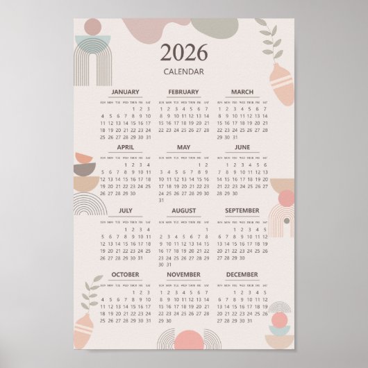 2026 Skandinavier Kalender Boho Ästhetik Beige Poster (Vorne)