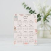 2026 Skandinavier Kalender Boho Ästhetik Beige Postkarte (Stehend Vorderseite)