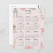 2026 Skandinavier Kalender Boho Ästhetik Beige Postkarte (Vorne/Hinten)