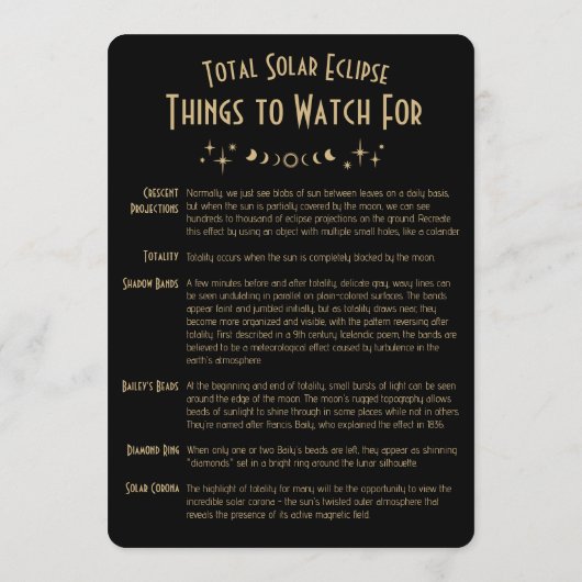 2026 Solar Eclipse Celestial Stars Black Fun Facts Einladung (Rückseite)