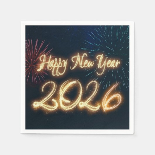 2026 Sparkling Happy New Year Fireworks Serviette (Vorderseite)