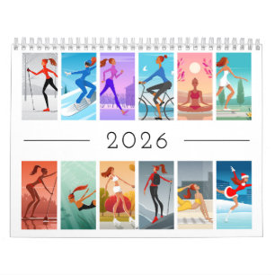 2026 Sport Fitness Junge Frau Mädchen Bunt Kalender