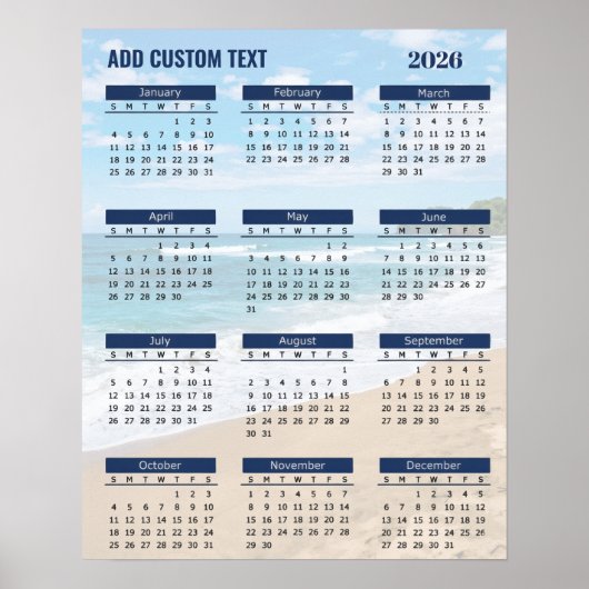 2026 Strandkalenderposter mit individuellem Text   Poster (Vorne)