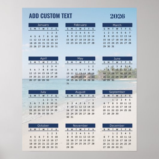 2026 Strandkalenderposter mit individuellem Text Poster (Vorne)