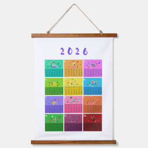 2026 Süße Cartoon-Yoga-Posen-Kalender, Gesundheit Wandteppich Mit Holzrahmen
