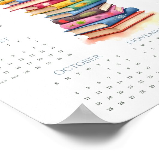 2026 Süße schwarze Kätzchen-Buch-Stack 1-Seite-Kal Poster (Ecke)