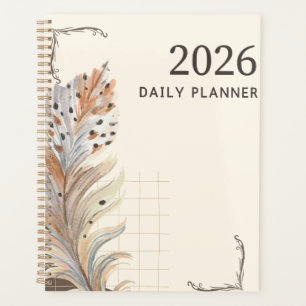 "2026 Tagesplaner" Erdiges Feder- & Gitter-Motiv Planer