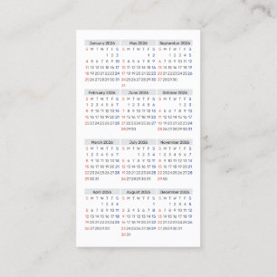 2026 Taschenkalender im Format SUNDAY Start für Un Visitenkarte