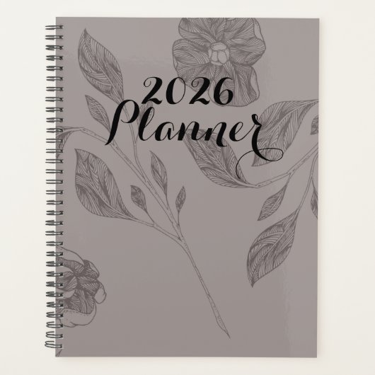 2026 Taupe-Blumenplaner Planer (Vorderseite)