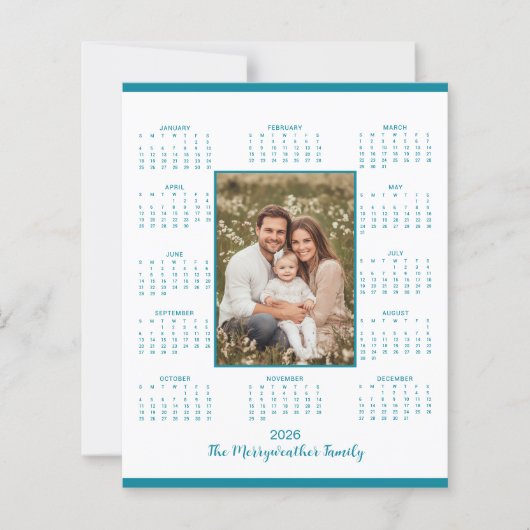 2026 Teal Blue Photo Calendar Holiday Card (Vorderseite)