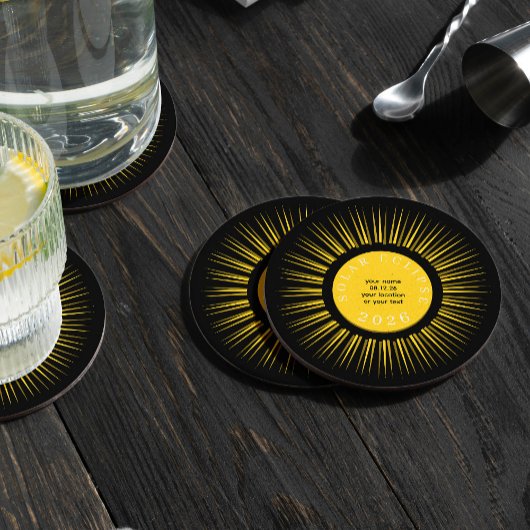 2026 Total solar eclipse your text personalized Runder Pappuntersetzer