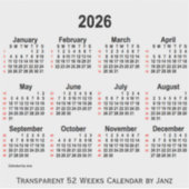 2026 Transparenter 52-Wochen-Kalender von Janz Aufkleber (Vorderseite)