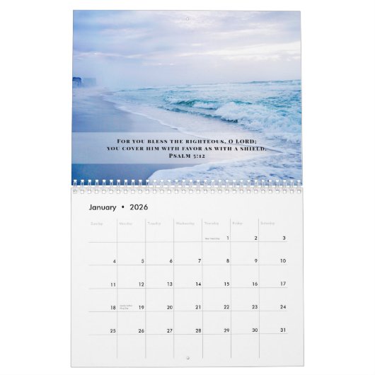 2026 Tropischer Strand Hochwertige Psalmen Bibelve Kalender (Jan 2026)