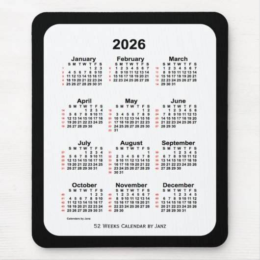 2026 Two Tone Black 52 Week Calendar von Janz Mousepad (Vorne)