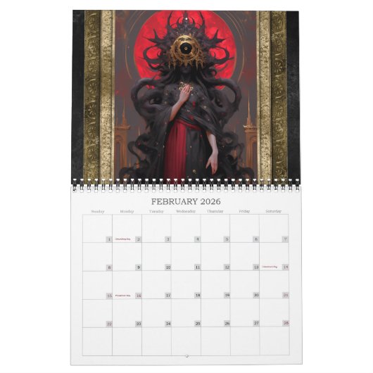 2026 Uncanny Gods Dark Fantasy Horror Art Calendar Kalender (Feb 2026)