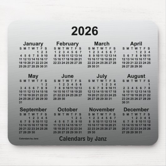 2026 Verblassener weißer Kalender von Janz Mouse P Mousepad (Vorne)