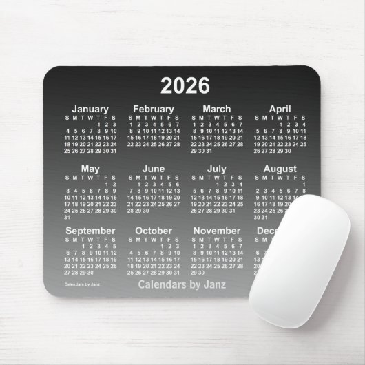 2026 Verblasster Schwarzer Kalender von Janz Mouse Mousepad (Mit Mouse)